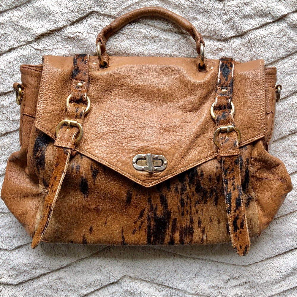 ASOS Premium Leather Bag with Leopard Print Trim - Picture 2 of 8